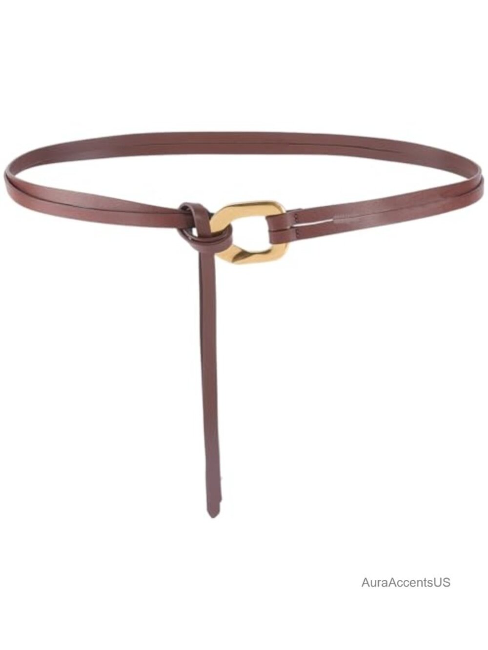 Genuine Leather Double Strap Tie Belt Adjustable Brown Cowhide Skinny Waistband